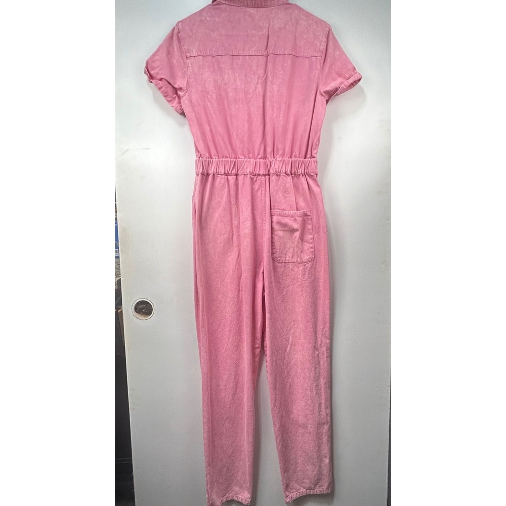 Entro Pink Utility Jumpsuit Short Sleeve Denim Acid Wash Boiler Suit Small - Picture 8 of 10